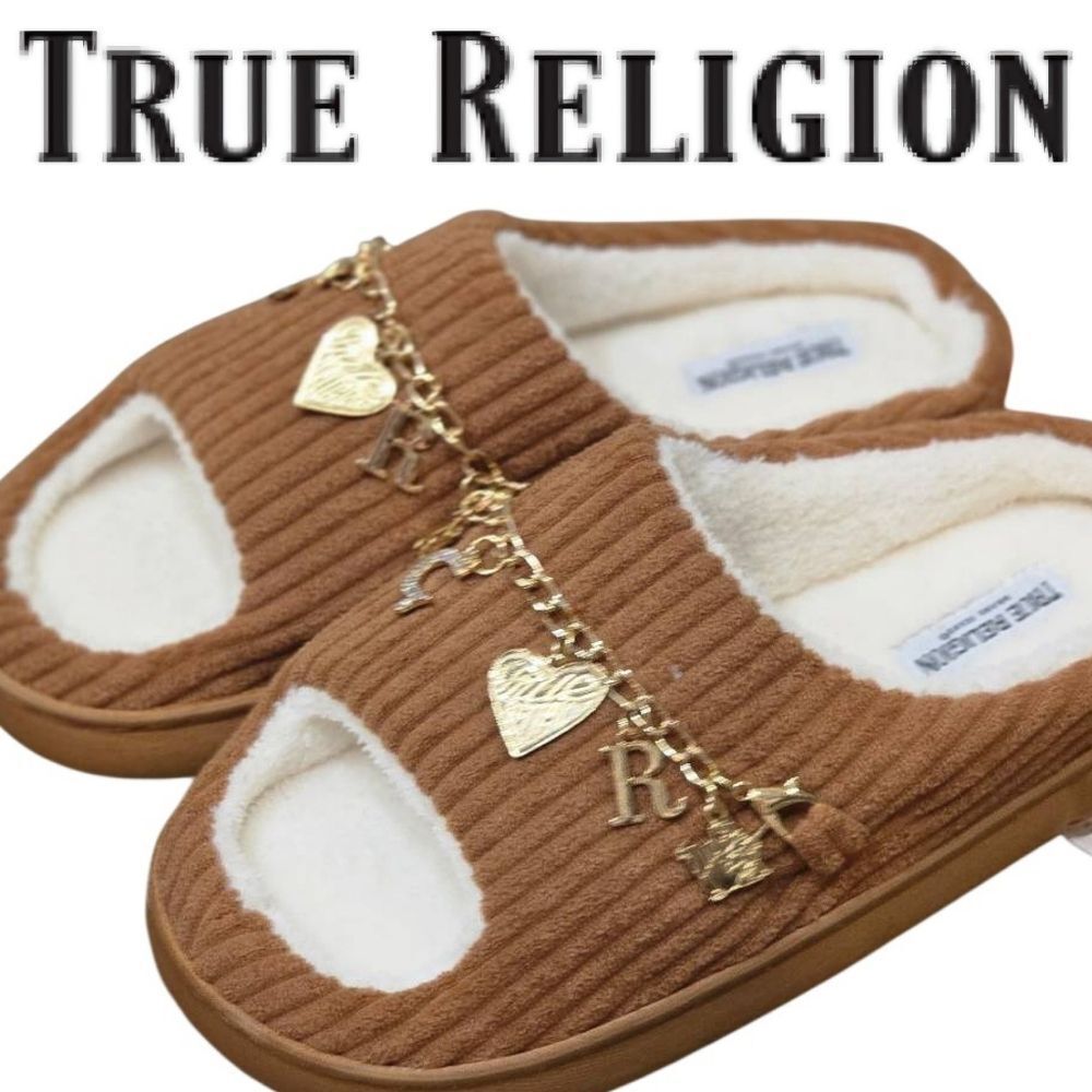 True Religion Logo Charms Indoor/Outdoor Memory Foam Slippers - Picture 1 of 9